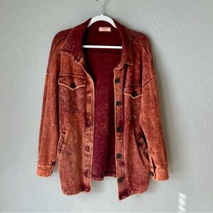 Zenana Outfitters Rust Distressed Shacket